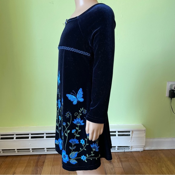 VINTAGE Y2K ZOEY GIRL BLUE VELVET BUTTERFLY GRAPHIC DRESS SIZE 5 GIRLS HOLIDAY - Picture 3 of 8